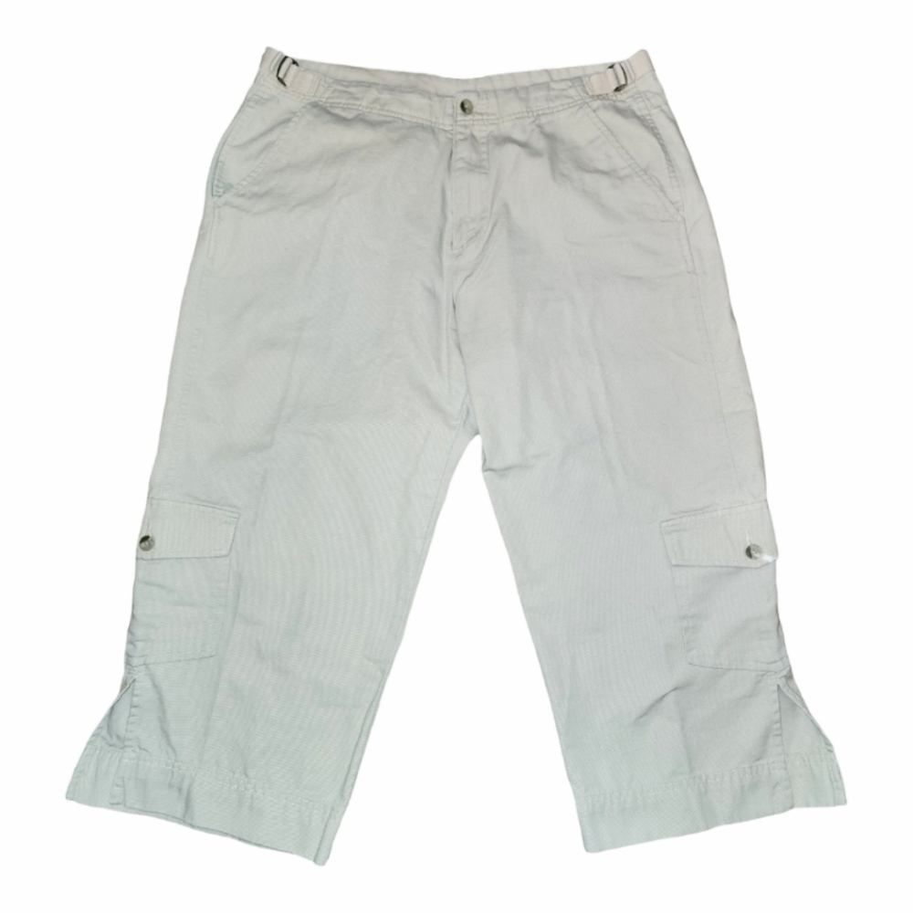 Woolrich Stone Beige 100% Cotton Multi-Pocket Wide‎ Leg Cargo Capris Size 14